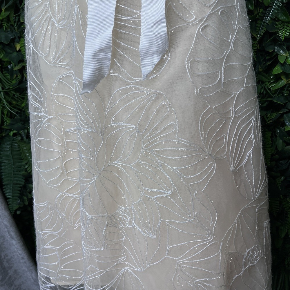BCBGMAXAZRIA Dress Embroidered 6 Beige Organza Women Midi Gown $428 NWT 1894 - Picture 12 of 14